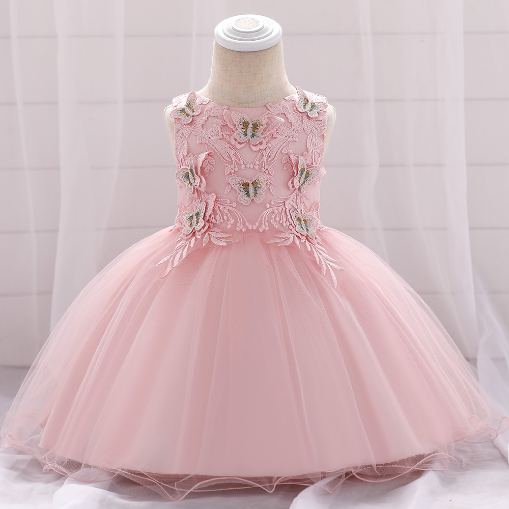 2024 cross-border one-year-old dress baby princess dress girl's full moon dress butterfly embroidered cotton-lined pettiskirt