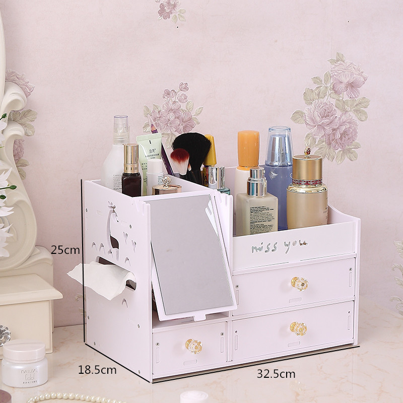 Caja de almacenamiento cosmético con espejo cajón aparador armario escritorio simple almacenamiento