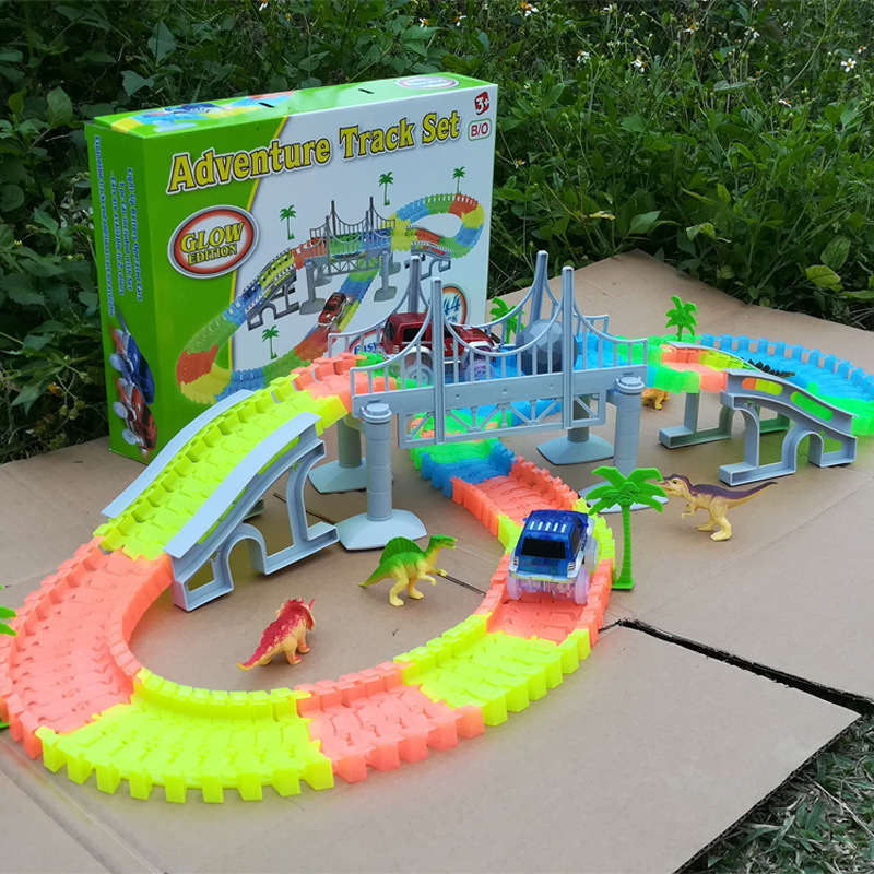 Popular Electric Luminous Rail Car Set for Kidsren DIY Assembled Building Blocks Luminous Transparent Track Toy for Boys 3 Years Old