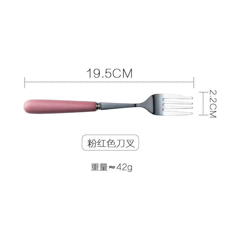 Mango de cerámica rosa azul oscuro cuchara de arroz de acero inoxidable cuchara de helado cuchara pequeña cuchara de comida occidental tenedor de carne