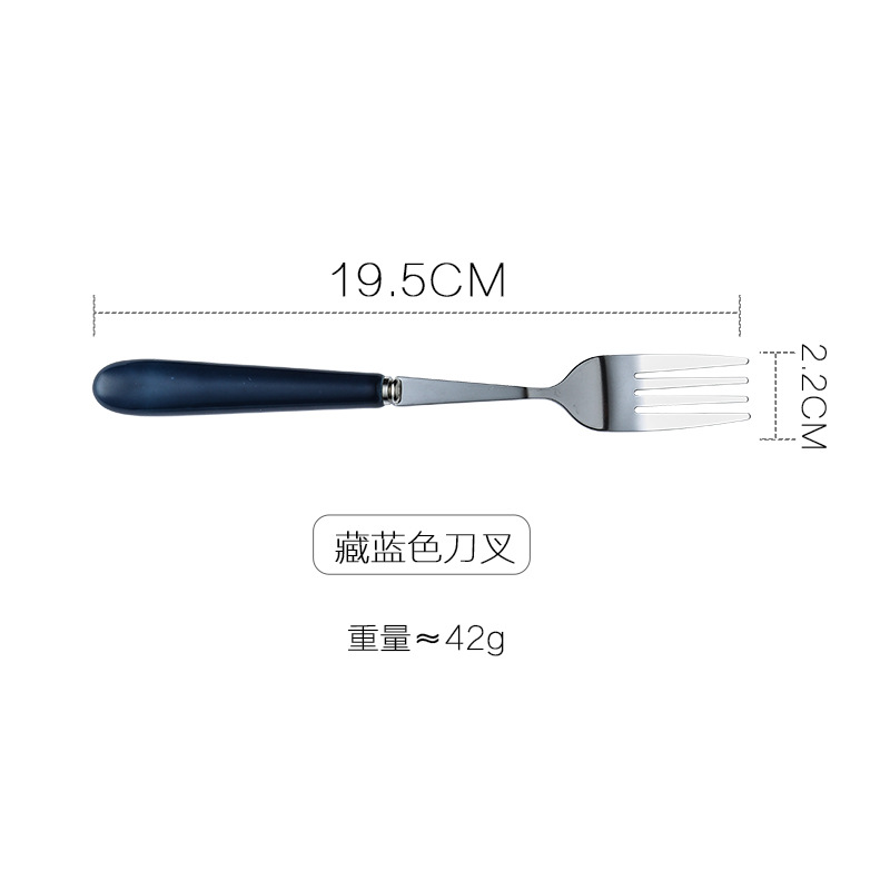 Mango de cerámica rosa azul oscuro cuchara de arroz de acero inoxidable cuchara de helado cuchara pequeña cuchara de comida occidental tenedor de carne