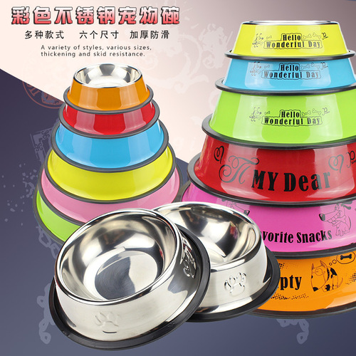 Wholesale non-slip stainless steel pet bowl dog food bowl paint printed cat bowl extra large dog bowl supplies
