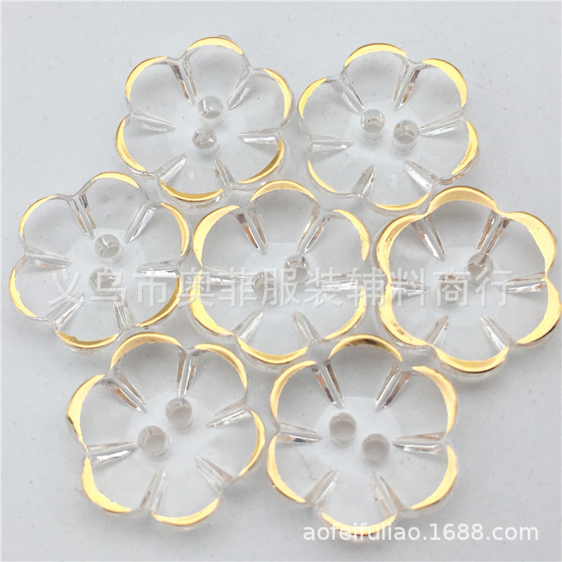 厂家现货直销两眼透明水晶梅花亚克力纽扣 雪纺衫衬衣烫金描边扣