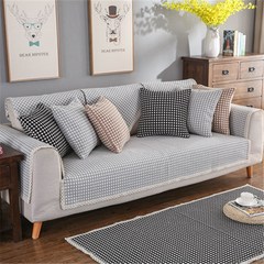 Thickened Anti-slip Cotton Linen Sofa Cushion Cover Set Modern Minimalist Grid Sofa Cover for All Seasons, One Piece for Dropshipping