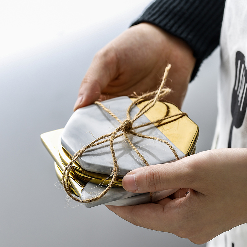 Nórdico ins marblado montaña creativa cerámica galvanoplastia mármol montaña con bandeja de té estera de corcho