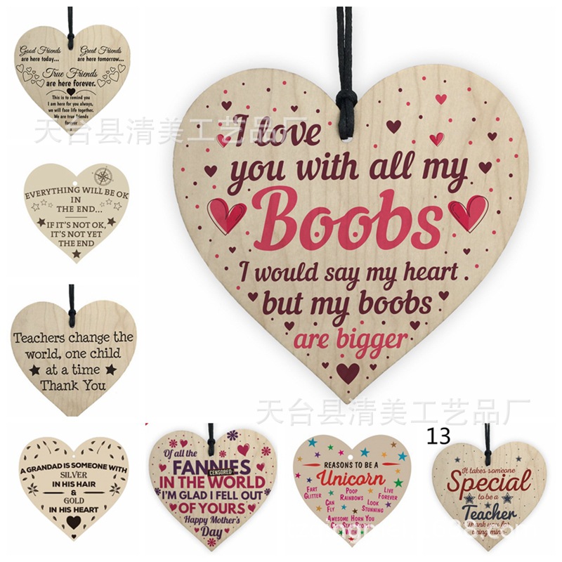 Colgante de hoja de madera de amor, copa de vino, colgante de madera 1 paquete