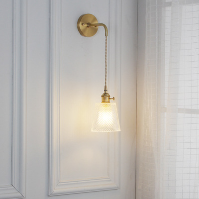 Nórdico espejo frontal dormitorio lámpara de pared baño guardarropa latón lámpara de pared de cristal