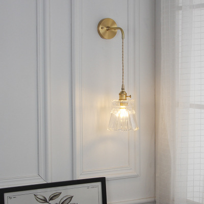 Nórdico espejo frontal dormitorio lámpara de pared baño guardarropa latón lámpara de pared de cristal