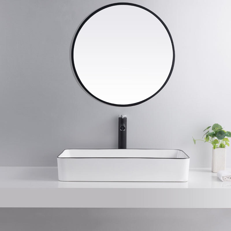 Mesa nórdica cuenca borde negro lavabo Hotel Cerámica Arte cuenca negro blanco creativo baño lavabo