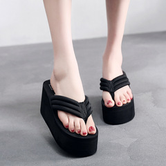 Slippers for women, summer fashion outerwear, platform thick-soled wedges, non-slip beach shoes, beach sandals, flip-flops, high heels