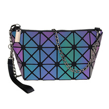 几何菱格包女士迷你几何斜挎小包 炫彩化妆包 创意可折叠手提包女