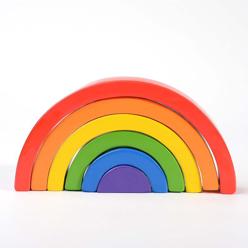 Bloques de construcción de arco iris para niños de madera juguetes bebé color cognición educación infantil altura apilamiento 3-10 años Juguetes