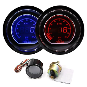 Ebay Car Modification 52mm 12V Universal Led Blue and Red Light Evo Lcd Display Oil Pressure Gauge