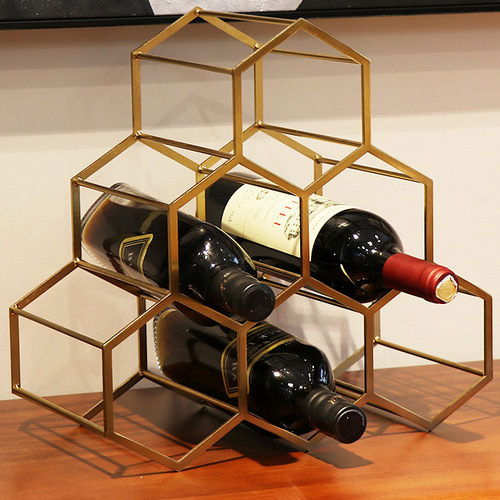 European modern minimalist creative empty iron wine rack bar metal ornaments electroplated rose gold wine bottle display