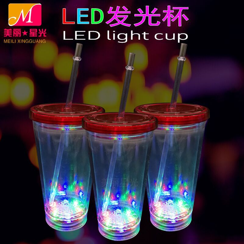 Plataforma transfronteriza led taza de paja luminosa suministros de atmósfera de bar taza de paja luminosa de plástico de calidad alimentaria de 450ml