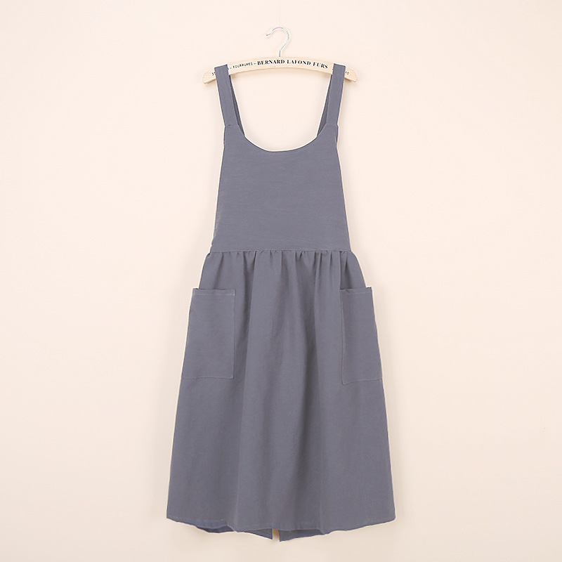 Korean Style Artistic Pastoral Pure Cotton Linen Beautiful Women's Long Kitchen Coffee Apron Logo Manufacturer Wholesale_voghion.com