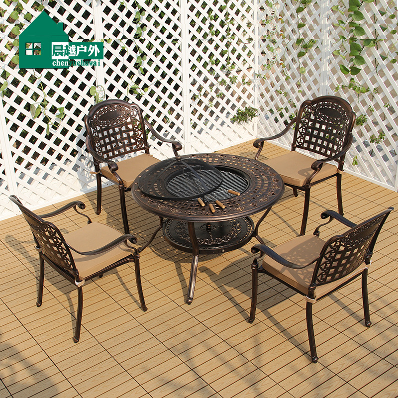 Outdoor table and chair outdoor courtyard terrace balcony leisure iron dining table and chair cast aluminum table and chair five-piece set European style