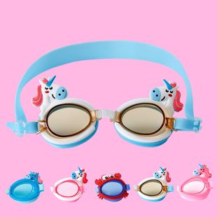Милые детские мультяшные регулируемые очки для плавания для плавания без запотевания стекол, единорог