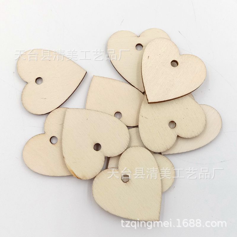 10mm grueso corazón de melocotón de amor hoja de botón de madera hoja de madera decorativa en forma de corazón diámetro 40mm
