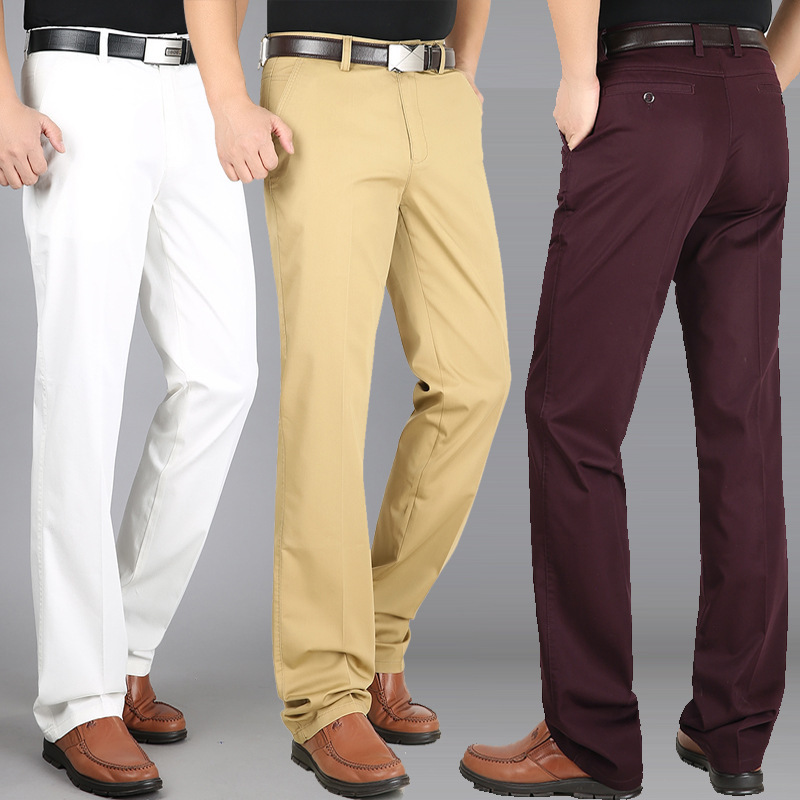 New summer men's casual pants stretch cotton high waist loose business straight pants thin middle-aged men's casual trousers New summer men's casual pants stretch cotton high waist loose business straight pants thin middle-aged men's casual trousers