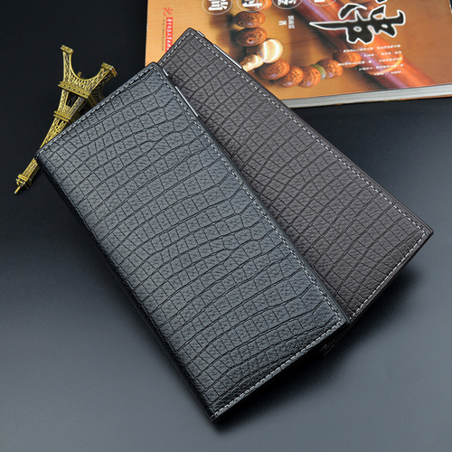 New men's wallet, long wallet, young men's vertical soft wallet, multiple card slots, large capacity, crocodile pattern suit bag