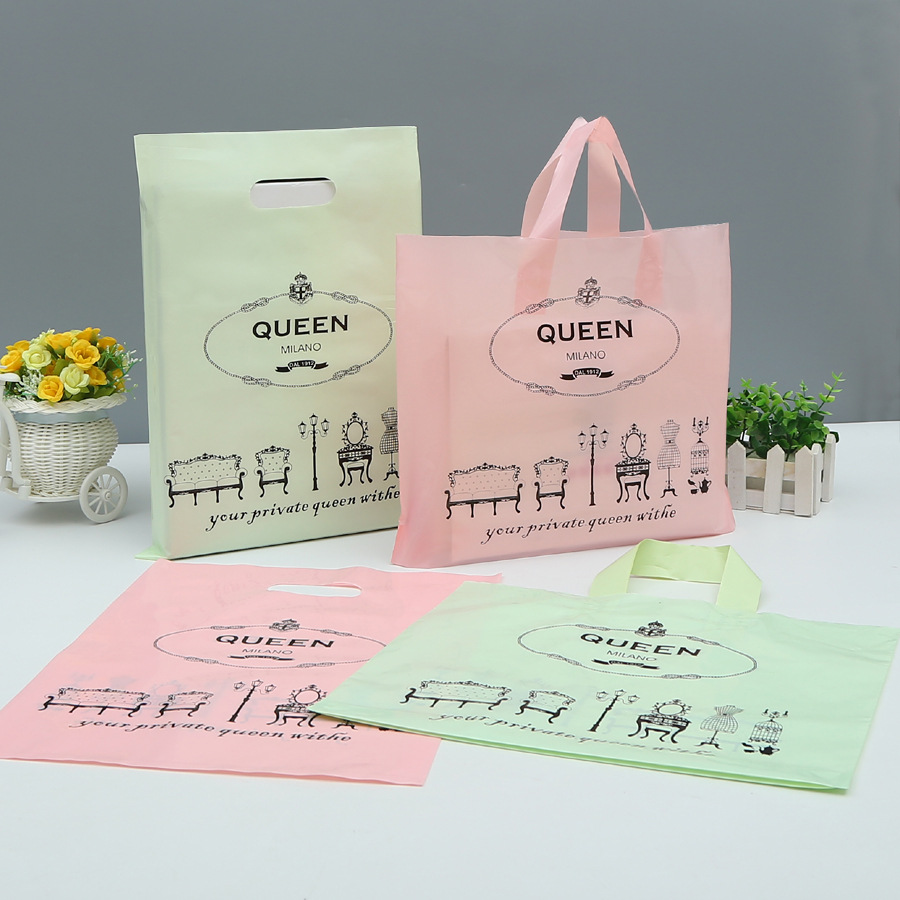 批发PE塑料服装购物袋手提彩色礼品袋queen粉色袋 印制女装时尚袋