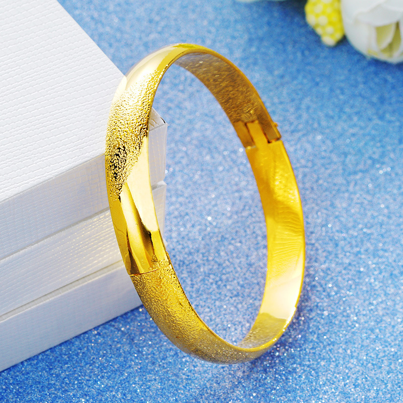 Cross-border New Accessories Brass Plated 24K Gold Buckle Frosted Bracelet Vietnam Sand Gold Jewelry European and American Buckle Bracelet