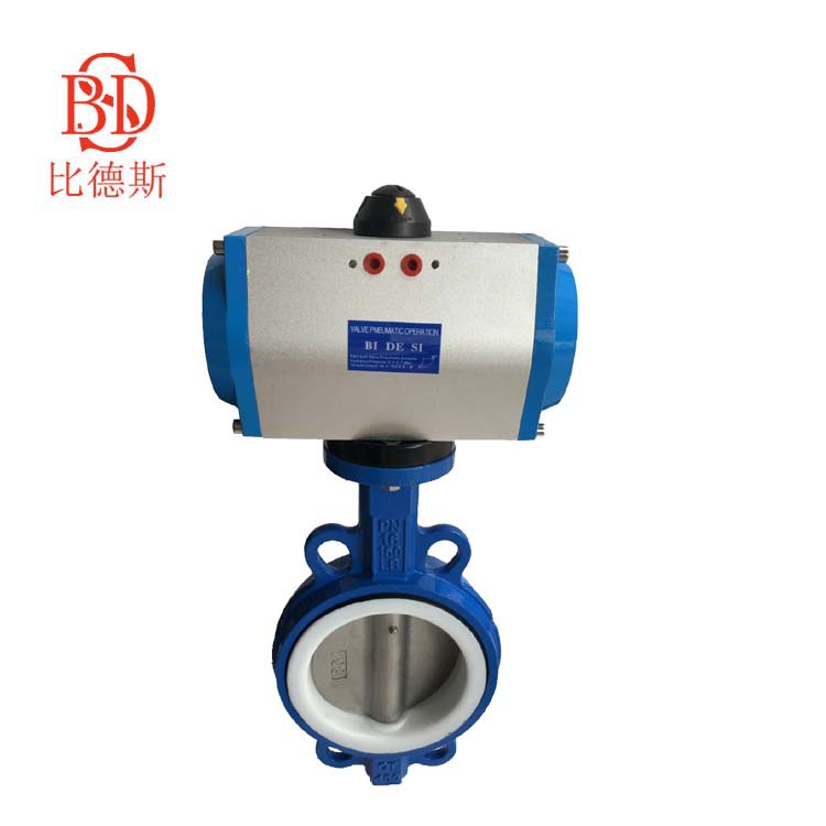 D671F-16 气动四氟蝶阀 不锈钢304板四氟蝶阀 气动四氟对夹蝶阀
