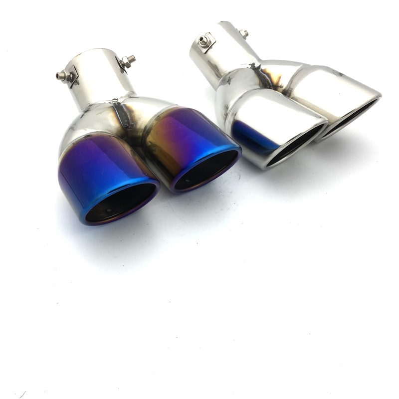 越境自動車通用改造一出二焼藍尾喉ステンレス双管排気管黒チタン直曲マフラー