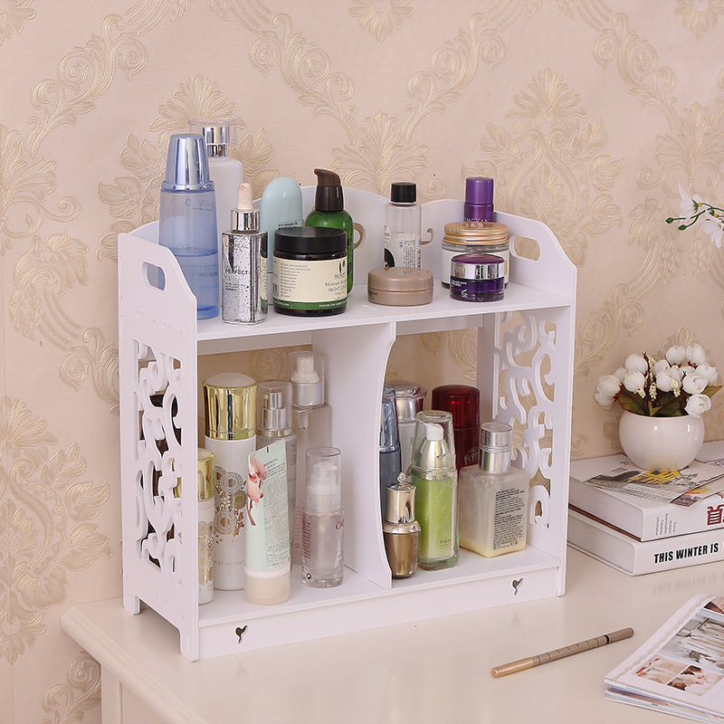 Caja de almacenamiento de cosméticos de escritorio de doble capa baño fregadero de almacenamiento rack tocador caja de almacenamiento