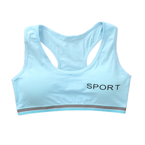 Girls' vests, short bras for students during their development period, children's wide-band vests without wire rings, sports pure cotton letters