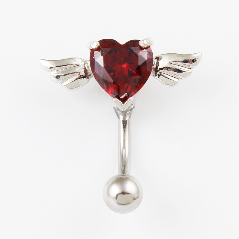 Navel Ring With Inverted Heart-shaped Wings, Medical Stainless Steel Curved Bar Body Piercing, Retail And Wholesale_voghion.com