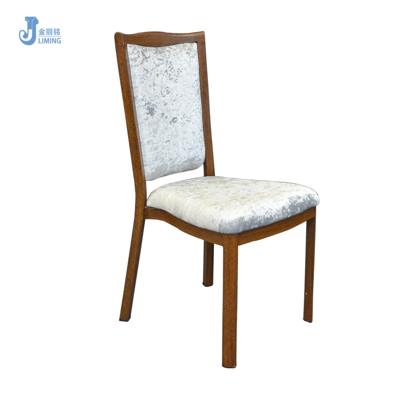 Suministro directo de fábrica personalizada comida occidental imitación silla de madera restaurante imitación silla trasera de madera Hotel aleación de aluminio silla suave de metal