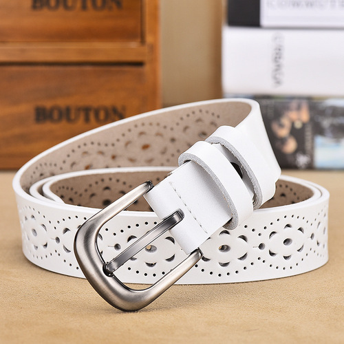 Ladies Genuine Leather Belt with Korean Style Hollow Needle Clasp Belt for Women, No-Hole Belt