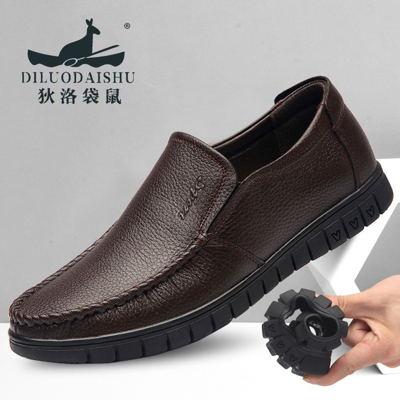 2024 Spring and Autumn New Men's Casual Business Leather Shoes Men's First Layer Cowhide Shoes Over-The-Foot Men's Shoes Middle-Aged and Elderly Dad Shoes