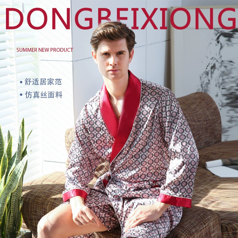Трансграничный мужской летний шелковый халат, шорты, ночная рубашка, мужской летний костюм, тонкая ледяная Шелковая пижама, халат больших размеров