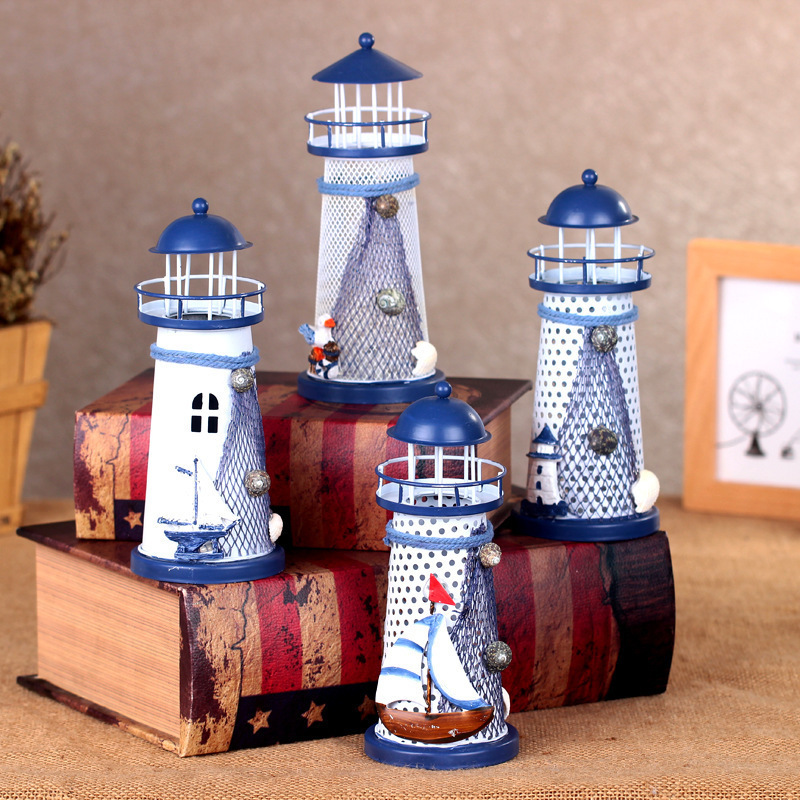 Mediterranean Tin Lighthouse Electronic Lighthouse Ornament Creative Desktop Decoration Ocean Style Glowing Lighthouse Simple and Trendy Mediterranean Tin Lighthouse Electronic Lighthouse Ornament Creative Desktop Decoration Ocean Style Glowing Lighthouse Simple and Trendy