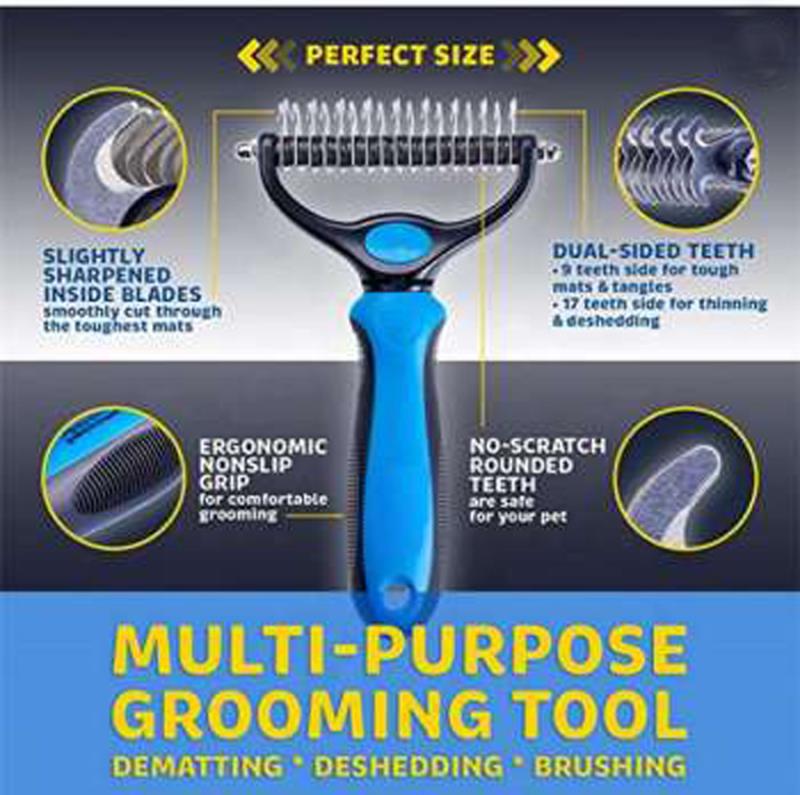 Peine transfronterizo para mascotas, peine, peine de doble cara, peine de doble cara, peine de perro, suministros de cuchillo de nudo abierto, peine de depilación anudado de pelo de perro