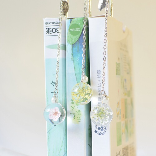 Dried flower label bookmark student reading pagination mark metal book clip pendant feather bookmark stationery wholesale