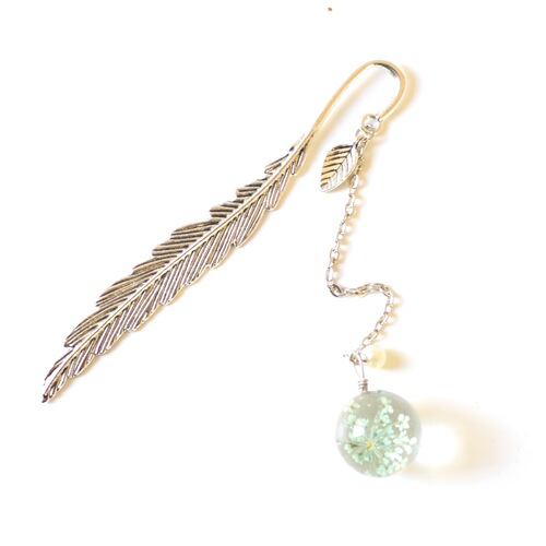 Dried flower label bookmark student reading pagination mark metal book clip pendant feather bookmark stationery wholesale