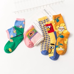 插畫高筒潮襪 精梳棉女士中筒襪子女 個性萌少女學生襪