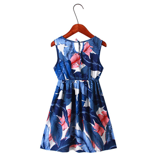 New children's clothing 2024 medium and large children's dress cute printed leaf vest princess dress silk cotton girl's skirt summer