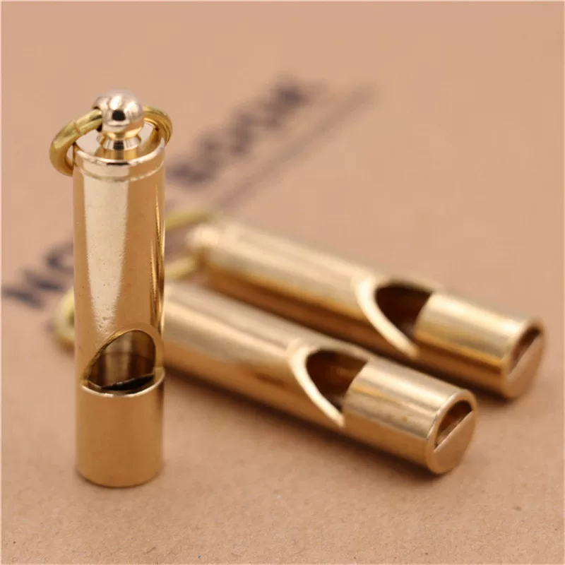 Brass retro copper travel whistle, keychain