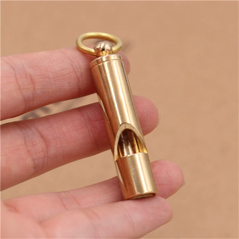 Brass retro copper travel whistle, keychain