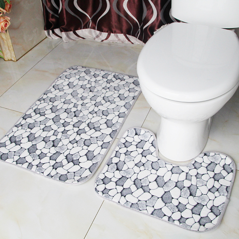 Coral Fleece Pebbles Toilet Mat Two-piece Bathroom Absorbent Non-slip Plush Mat Toilet Foot Mat Door Mat