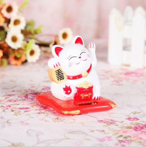 Small waving hand lucky cat solar powered beckoning lucky cat creative textured car ornaments gifts