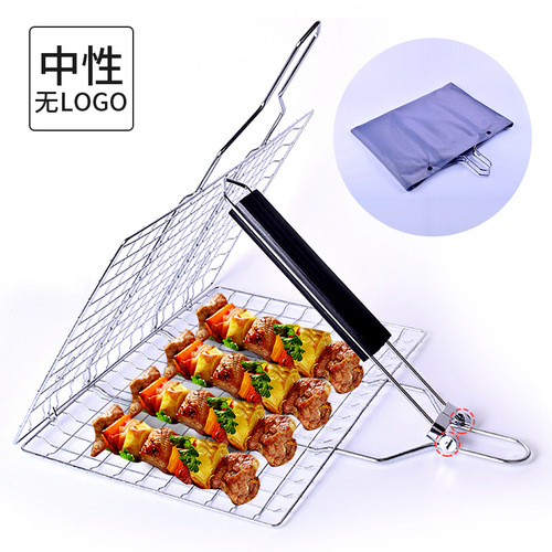 BBQ Stainless Steel Removable Grilling Grid Foldable Grilling Basket Square Grilling Rack Grilling Fish Net Clips Neutral