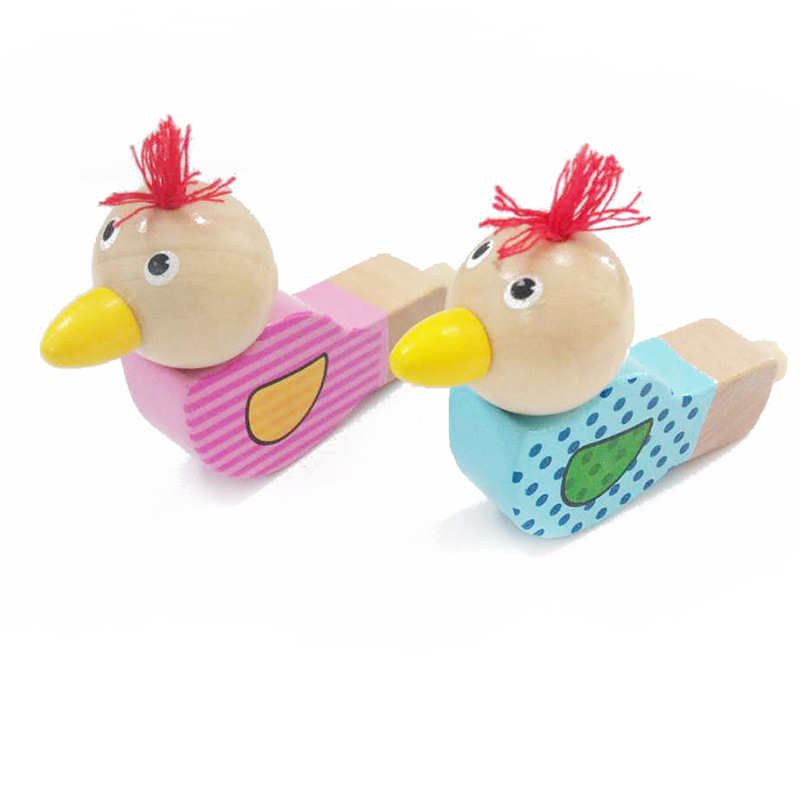 Artesanía de madera creativa dibujos animados pájaro silbato madera bebé música pequeño juguete instrumento musical juguete los niños al por mayor