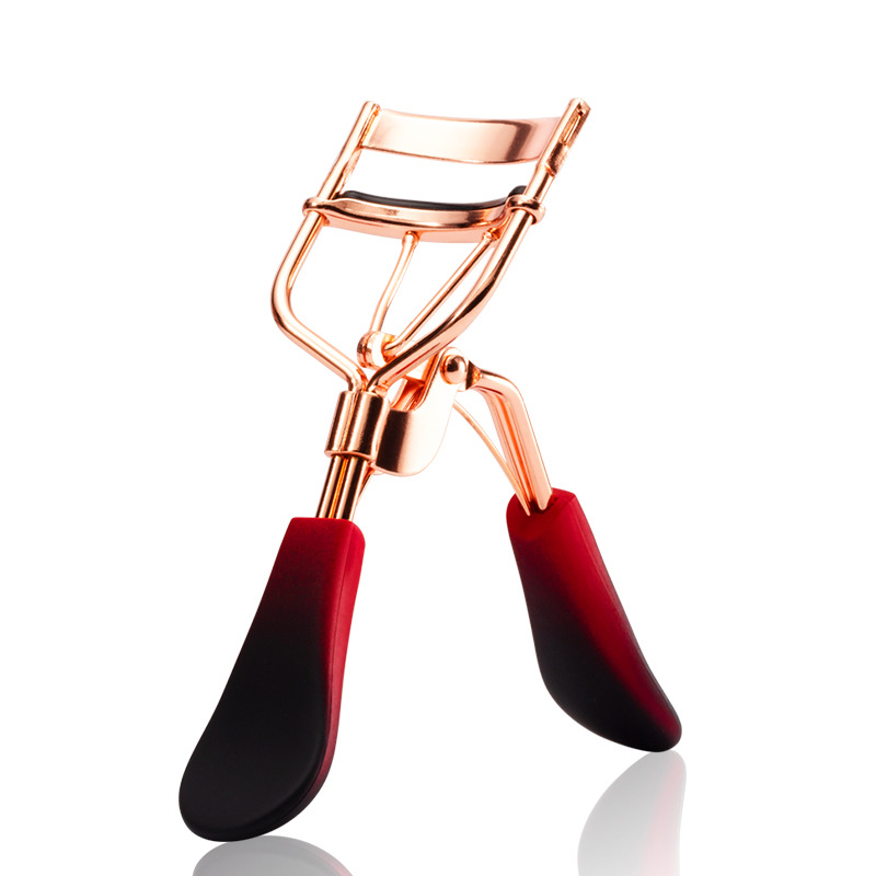 Oro Rosa gradiente rizador de pestañas portátil mango de goma herramienta de belleza de alta elasticidad logo