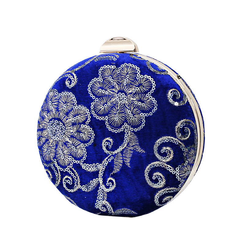 Vintage bordado con cuentas bolso de noche terciopelo cheongsam embrague de las mujeres pequeño bolso redondo vestido bolsa de mensajero bolsa de boda entrega de una sola pieza
